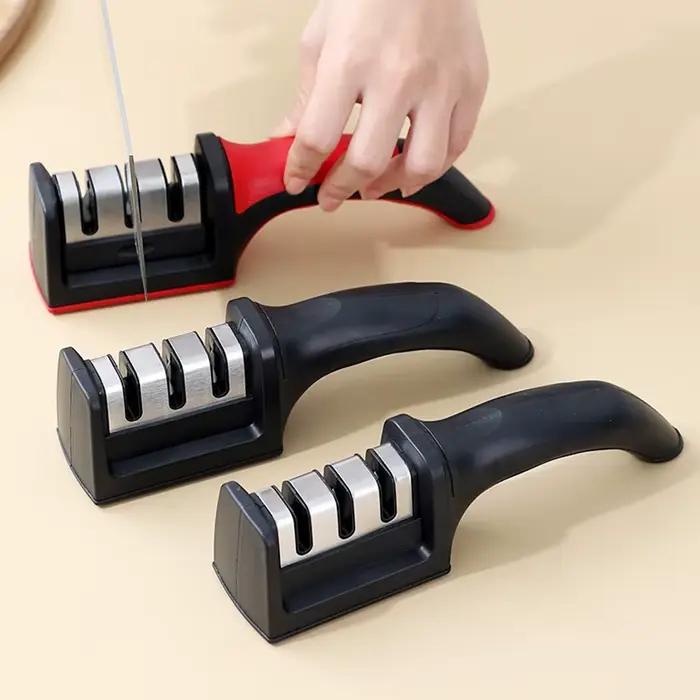 Aiguiseur de couteau multifonction à 3 étapes en céramique antidérapant pour couteaux de cuisine et accessoires pour passionnés de gastronomie