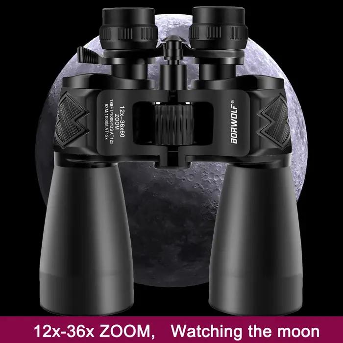 Jumelles BORWOLF 12-36x60 vision nocturne pour chasse - Zoom puissant et prismes BAK4 professionnels