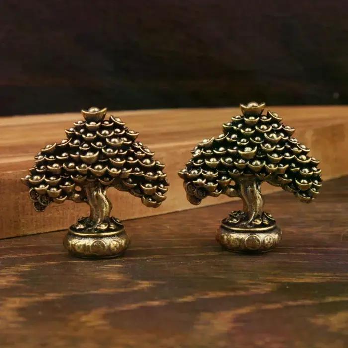 Figurine Feng Shui Arbre de Richesse en Plastique Gris Clair Vert Clair Décoration Bureau Maison Occasions Spéciales Cadeau Pendaison Crémaillère Prospérité