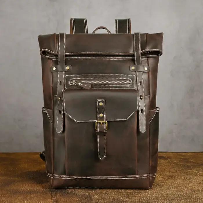Sac à dos rétro en cuir véritable pour hommes, grand sac de randonnée, sac à dos de voyage pour ordinateur portable, occassions spéciales