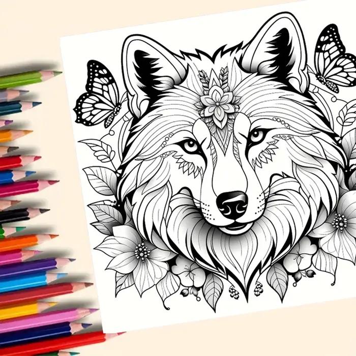 Livre de coloriage Wolf Pack pour adultes 20 pages de loups de prairie détaillés thérapie art thérapeutique pour adultes occasions spéciales relaxation et créativité
