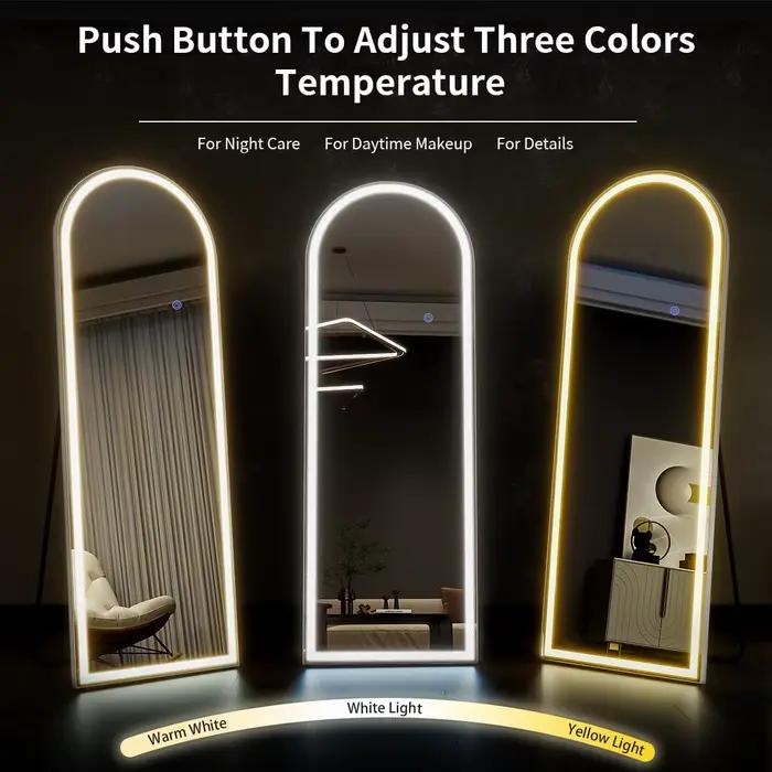 Miroir pleine longueur arqué 63 "x 20" avec lumières, miroir LED pleine longueur, miroir de sol écla