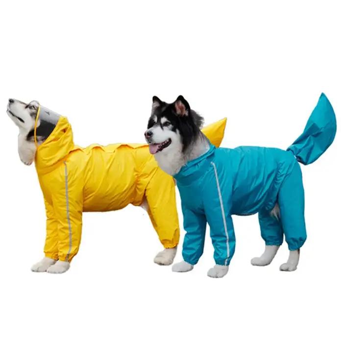 Manteau imperméable pour chiens de grande taille, veste de pluie imperméable à capuche entièrement couverte avec housse arrière amovible, vêtements pour animaux de compagnie Husky Samoyède