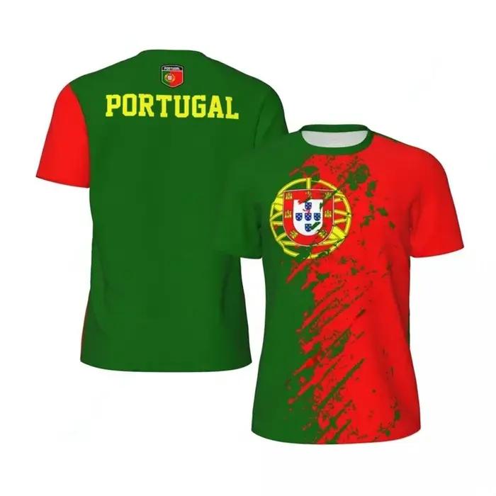 T-shirt de sport respirant à séchage rapide avec impression 3D du drapeau du Portugal pour hommes et femmes