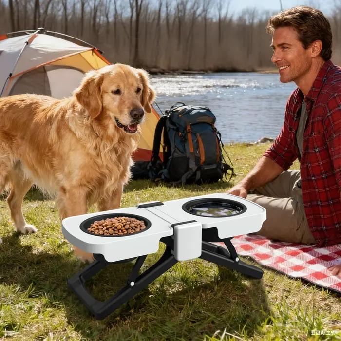 Support surélevé pour gamelles de chien gris pliable en silicone pour chiens voyage occassions spéciales