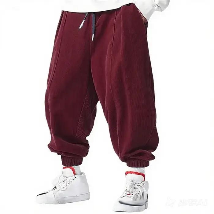 Printemps automne hommes décontracté ample cordon pantalon mode pantalons de survêtement couleur unie velours côtelé