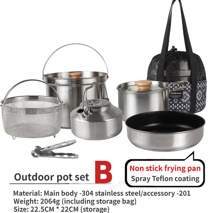 NOBANA plus récent ensemble de casseroles en acier inoxydable en plein air Camping famille Pot