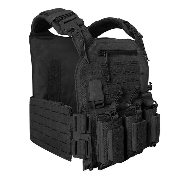 Gilet tactique, pack double à démontage rapide, gilet léger de style chasseur découpé au laser, noir
