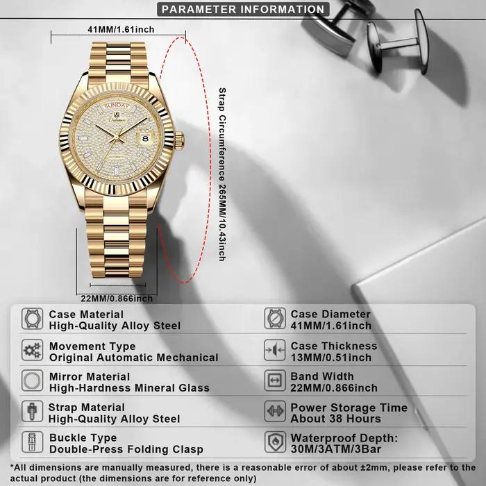 Montre mécanique homme automatique 41MM luxe style affaires bracelet acier relogios 6075 élégante