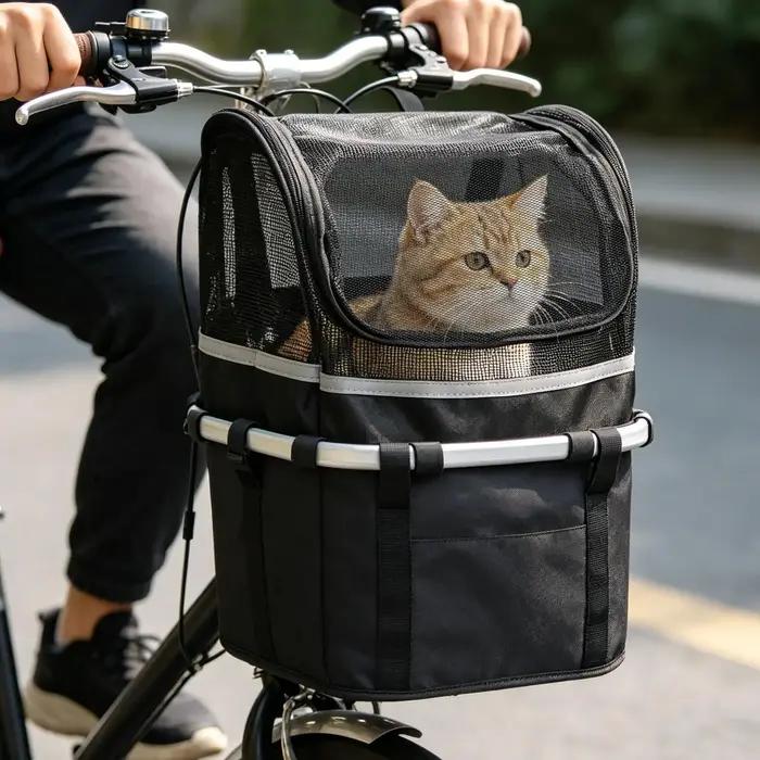 Panier de vélo pour chien avec fenêtre polyester pour animaux de compagnie support de guidon robuste activités de plein air