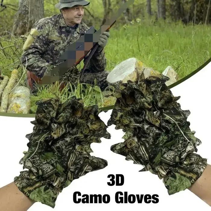 Gants camouflage 3D feuilles 3 pièces confortables anti-dérapants durables pour chasse photo