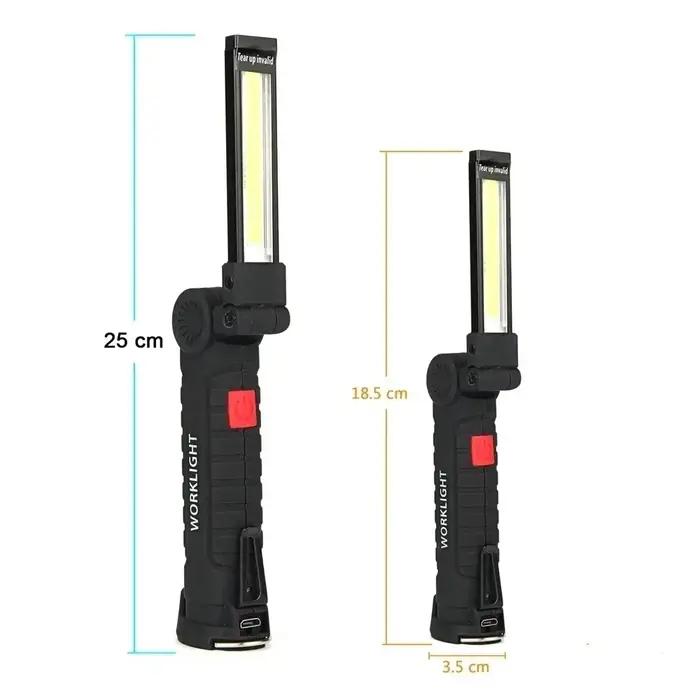 Lampe de poche LED COB magnétique, portable, aste par USB, lampe de travail, lampe de face avec batt