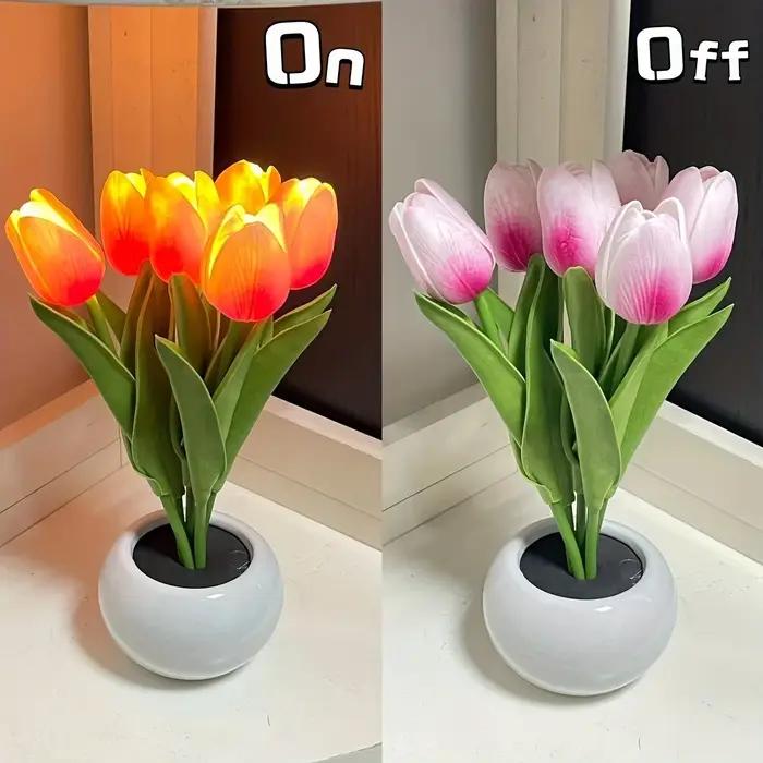 Veilleuse LED Tulipe, Bouquet Simulé, Meilleur Cadeau de ixdes Mères, Anniversaire, 1 Pièce