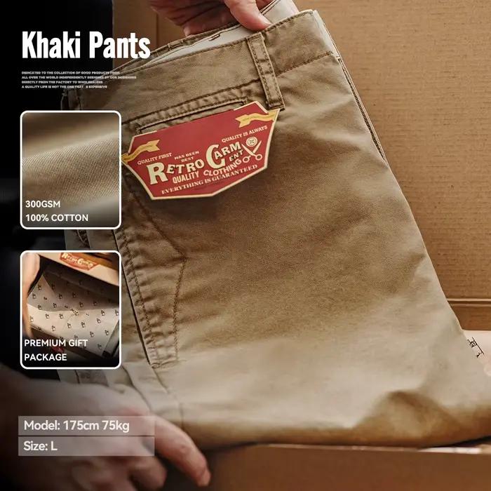 Pantalon vintage homme en twill coton lourd - Coupe droite classique automne - Workwear avec fermeture éclair