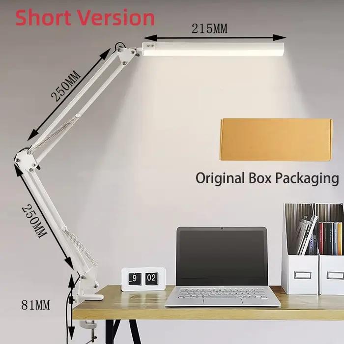 Lampe de bureau LED avec pince 10W à bras oscillant pour intensité lumineuse variable et soins des yeux modernes