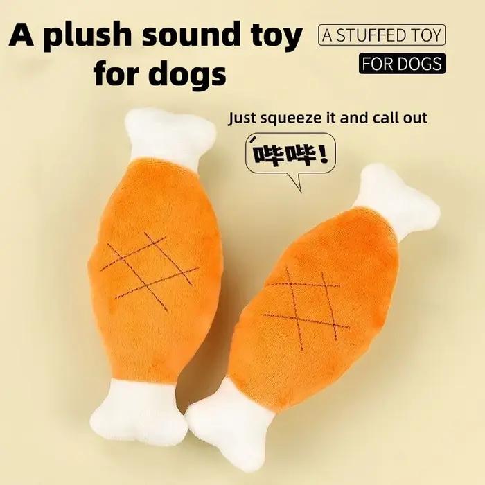Jouet en peluche couineur en forme de jambe de poulet pour chien