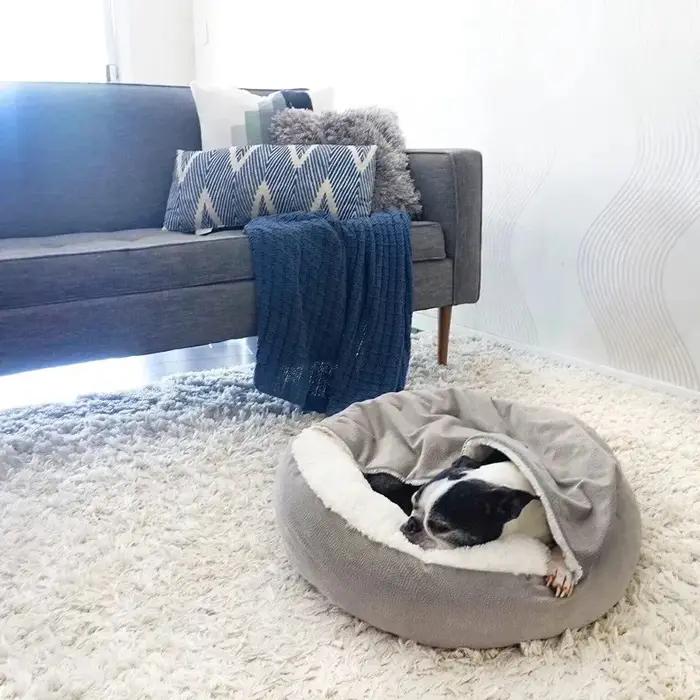 Lit orthopedique pour chien et chat avec couverture a capuche douillette impermeable et resistant a la saleté pour les saisons froides