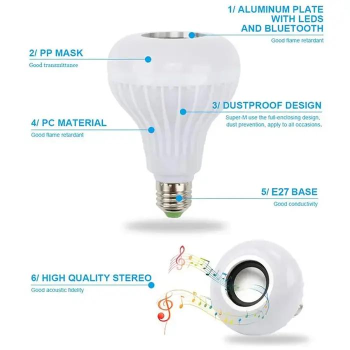 Ampoule avec télécommande musicale Bluetooth, avec haut-parleur, couleur changeante, pour chambre à