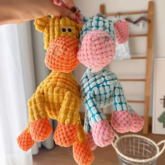 Jouet en peluche d'âne mignon pour chiens-jouet interactif à croquer grinçant avec son drôle, jouet de dentition en peluche douce pour chiot