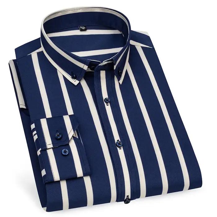 Chemise à manches longues pour hommes, décontractée, à rayures, sans repassage, de haute qualité, sl