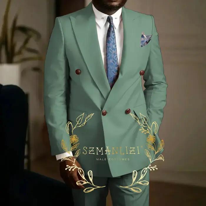 Costumes décontractés roses pour hommes, Blazer à revers à Double boutonnage, Costume de fête de mariage formel à la mode, veste et pantalon 2 pièces