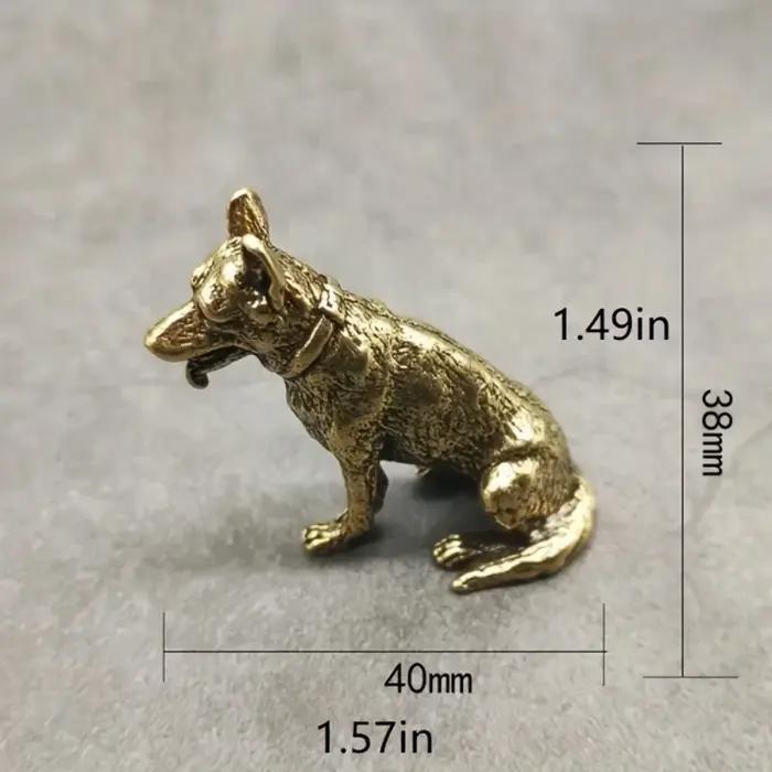 Mini-figurine de chien porte-bonheur en cuivre vintage