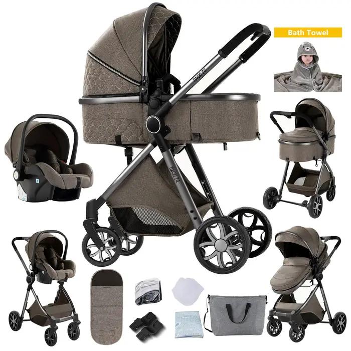 Poussette bébé 3 en 1 pliable légère avec dossier réglable et capote pour nouveau-né voyage paysage panoramique