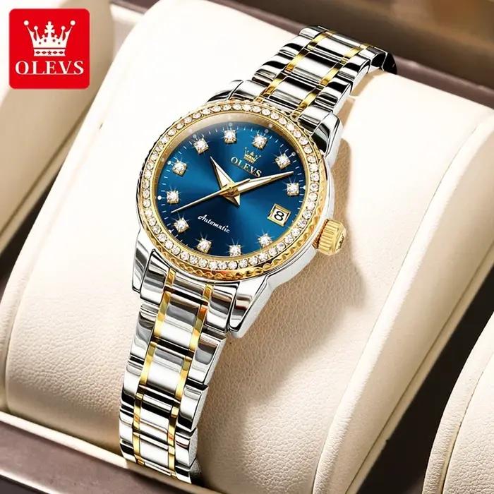 Montre automatique femme OLEVS-7003 étanche lumineuse calendrier luxe 2025 pour chasseuses élégantes