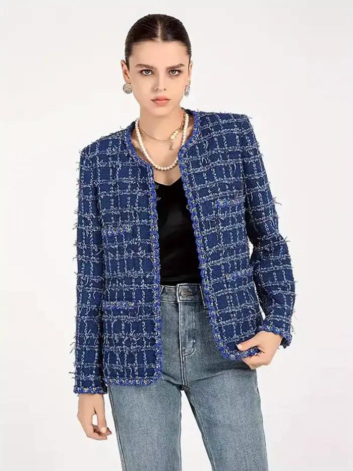 2025 à la mode et élégant col rond léger luxe socialite haut de gamme tempérament design sens tweed décontracté polyvale