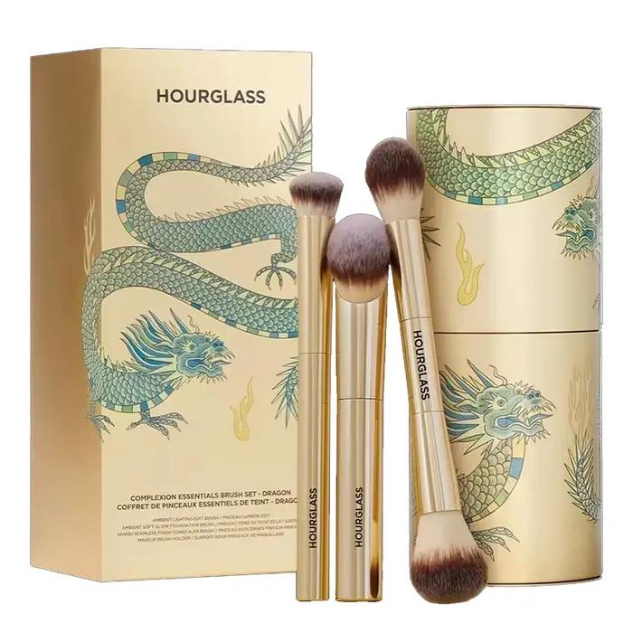 Pinceaux de maquillage Hourglass 3 pièces or brosse fibre de laine pour fond de teint poudre anti-cernes occasionnels