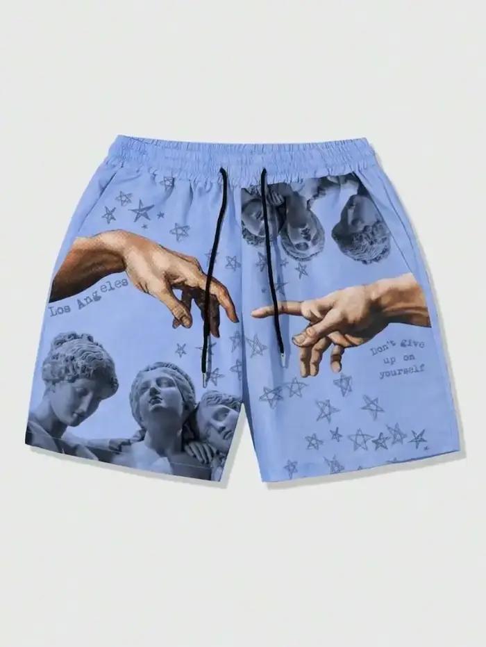 Shorts d'été pour hommes européens et américains, imprimé statue luxueux, confortables, respirants,