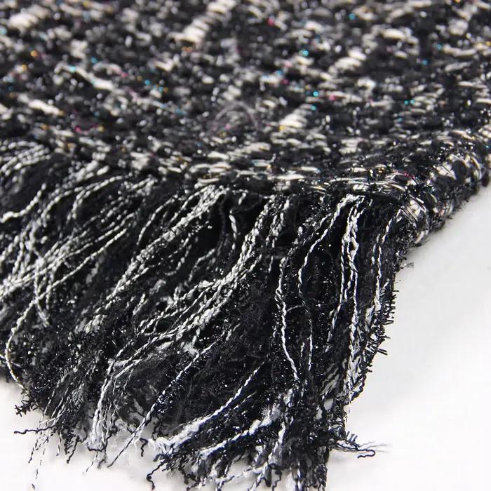 S-XL haute qualité mode nouvelle rayure élastique tweed tissu col rond manches longues frange dentel