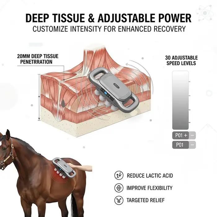 Masseur pour chevaux, outil de massage multi-têtes chauffant pour tissus profonds, machine de soulagement équestre pour la gym équine, l'extérieur et l'écurie