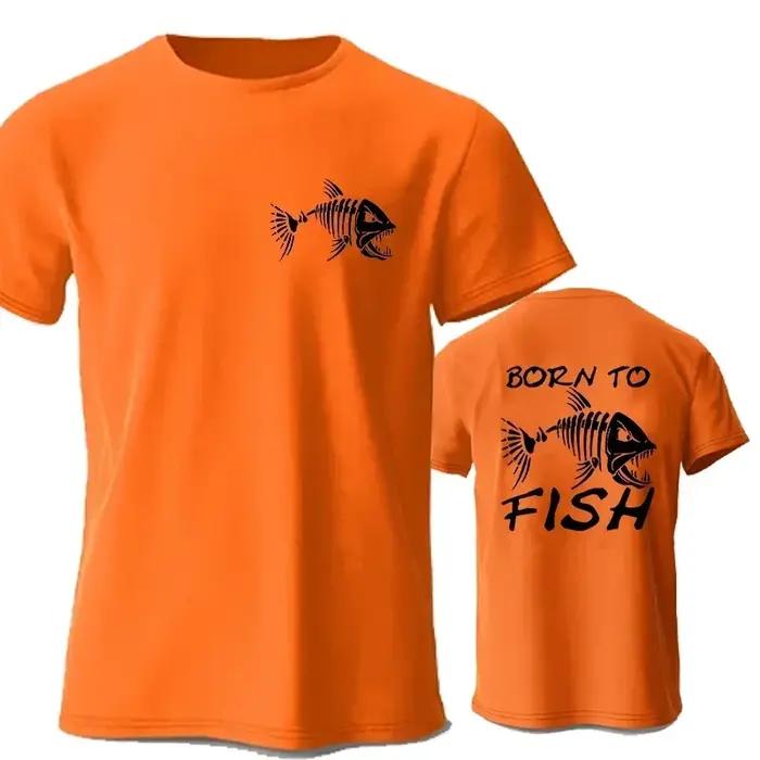 T-shirt de pêcheur tendance décontracté en polyester pour hommes, motif 3D, adapté pour la pêche et les activités estivales