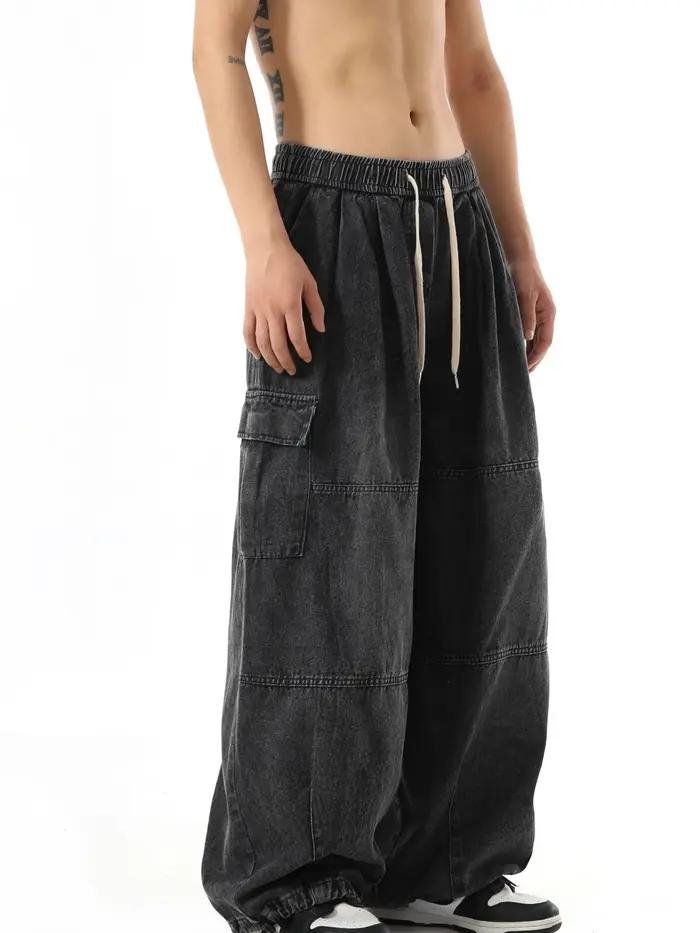 Jean Cargo Baggy Noir pour Hommes Pantalon Décontracté à Jambes Larges High Street Occasions Spéciales Faire du Shopping