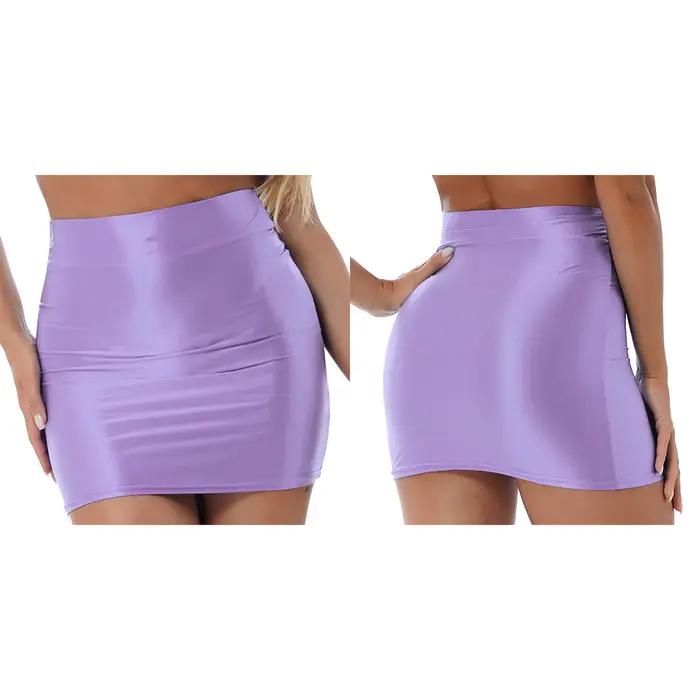 Sexy brillant couleur unie jupes crayon nouveauté mode décontracté taille haute ceinture élastique mini-jupe