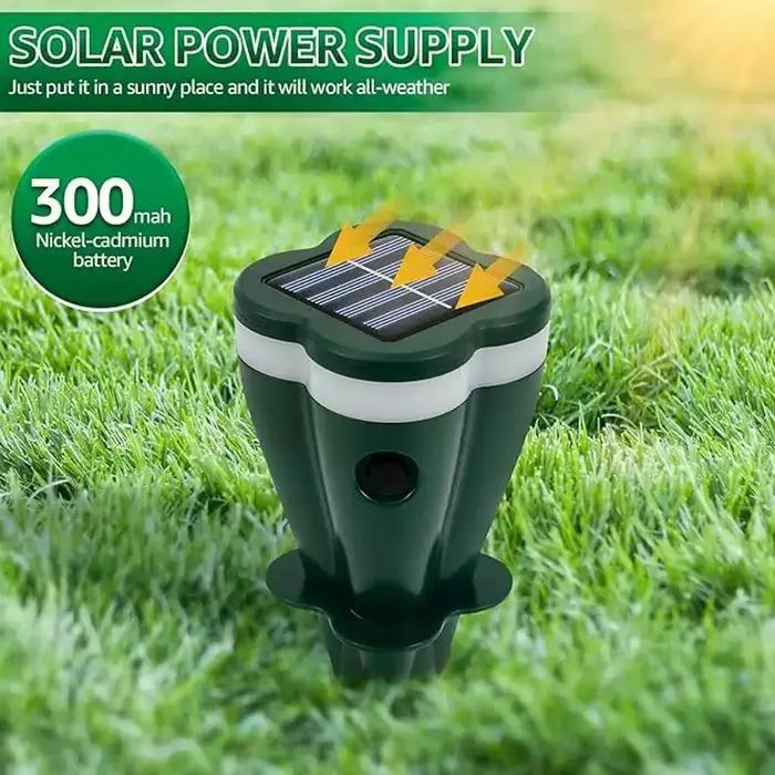 Dispositif de répulsion solaire anti-taupes et serpents ultrasonique et vibratoire pour protection de jardin et espaces extérieurs
