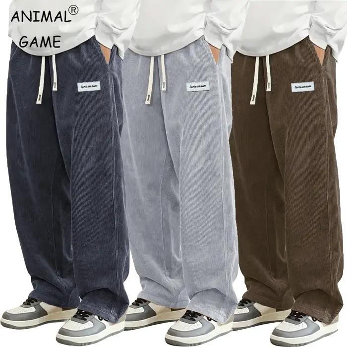 Pantalon décontracté en velours côtelé pour homme, coupe ample, droit, survêtement, taille élastique