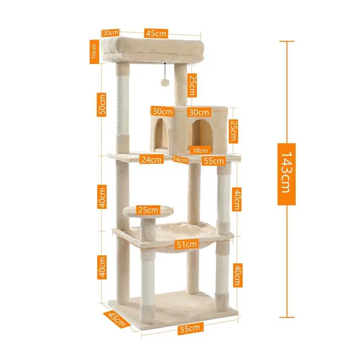Arbre à chat pour chats d'intérieur, tour à chat à 5 niveaux pour grands chats avec grand hamac, pot