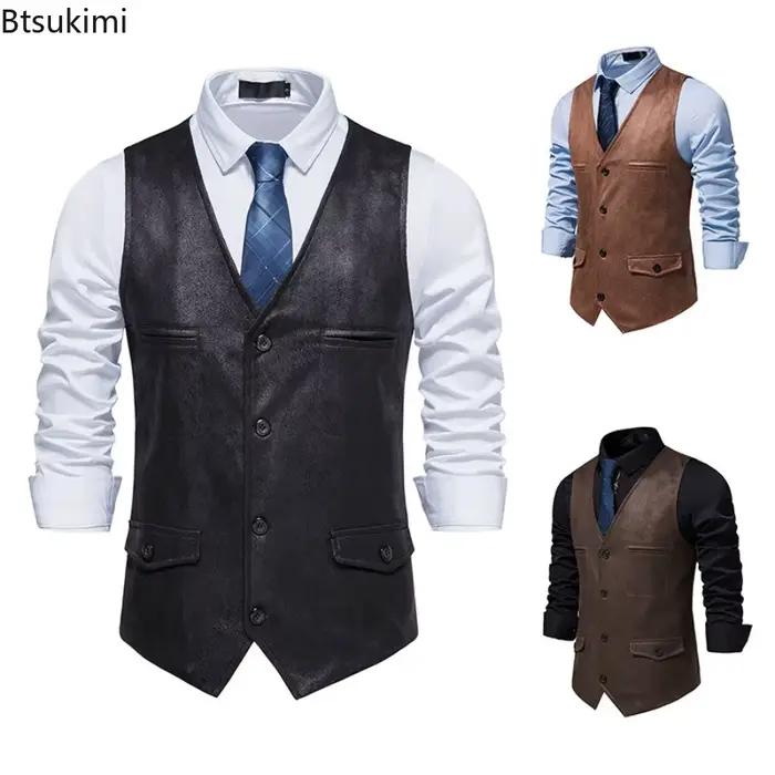 Mode hommes vêtements haute qualité daim costume gilets hommes col en V sans manches affaires gilets formels robe de soirée de mariage gilets