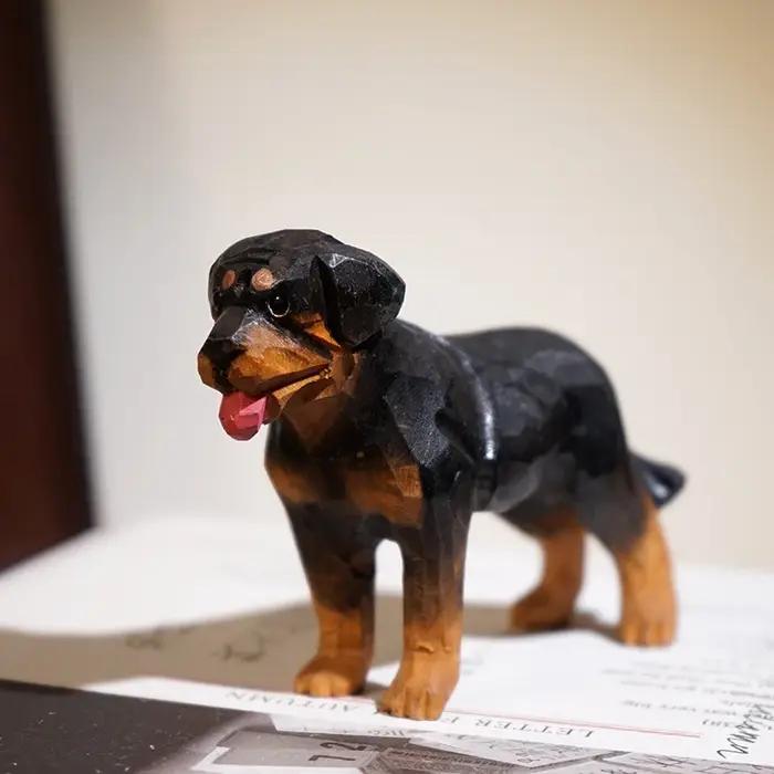 Rottweiler – sculpture sur bois faite à la main pour chien, ornements de bureau, chiot, animaux, déc