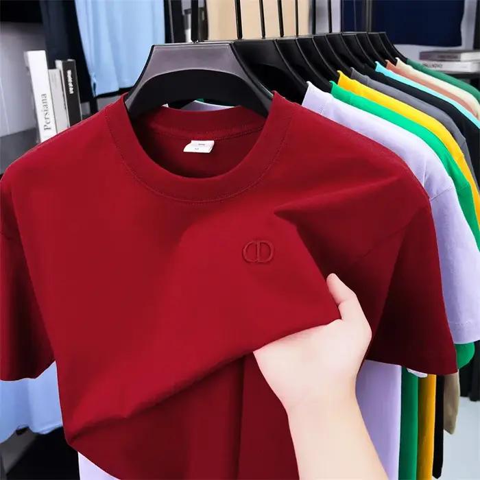 Haut de gamme marque hommes 100% coton lettre brodée T-shirt été nouveau produit mode col rond haut