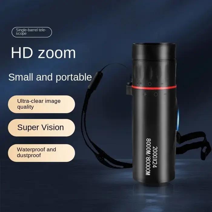 Monoculaire 2000x24 HD portable avec support smartphone - Télescope pour camping, chasse et observation d'oiseaux