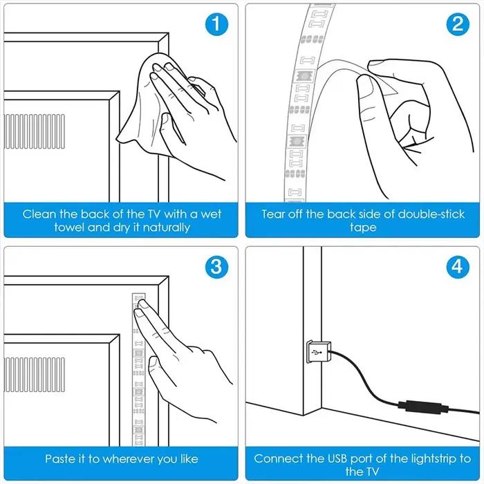 Bande lumineuse flexible à LED avec Bluetooth, lampe, ruban, diode, rétroéclairage TV, USB, RVB, 505