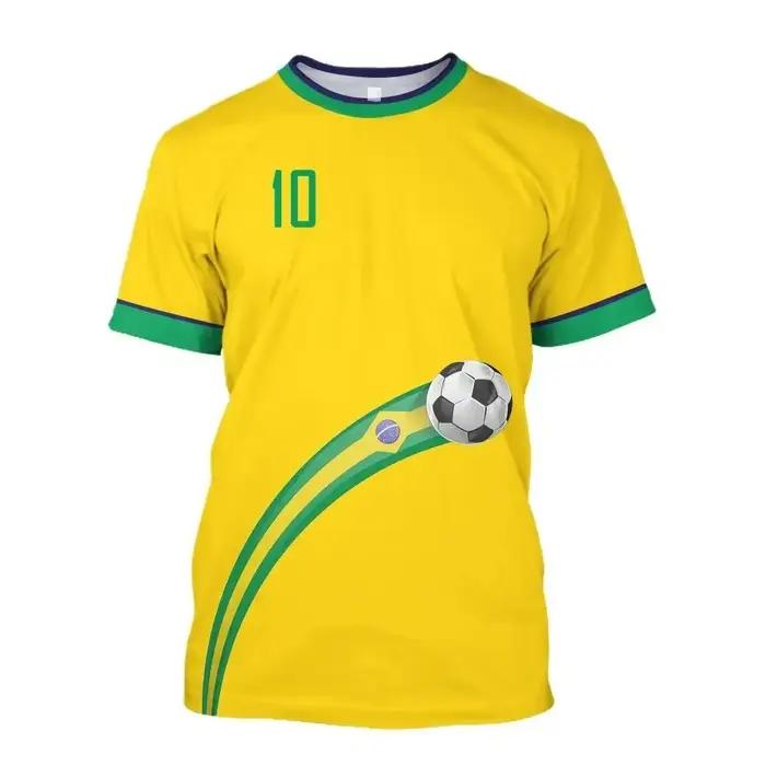 Équipe nationale du Brésil # 10 t-shirts de football, t-shirt de football imprimé drapeau du Brésil, haut respirant à séchage rapide pour hommes, femmes et enfants