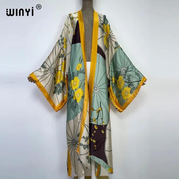 WINYI nouveau été femmes Cardigan point Cocktail Sexcy Boho Maxi vacances africaines manches chauve-souris soie sensatio