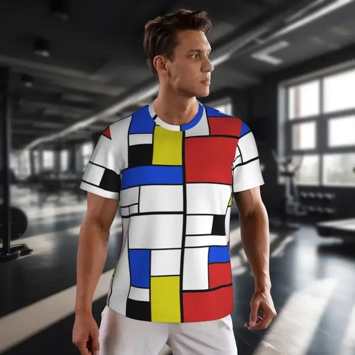 Mondrian Line t-shirt hommes coloré Plaid Style de rue course T-Shirts respirant été mode T-Shirts conception vêtements surdimensionnés