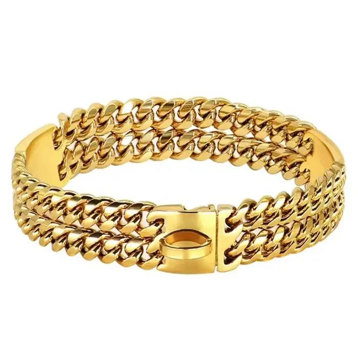 Collier de chaîne pour chien en or avec chaîne à Double rangée robuste