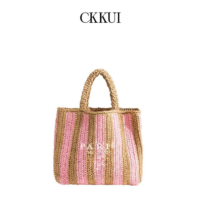 Design de luxe femmes tressé raphia paille Crochet sacs grande capacité fourre-tout décontracté sac