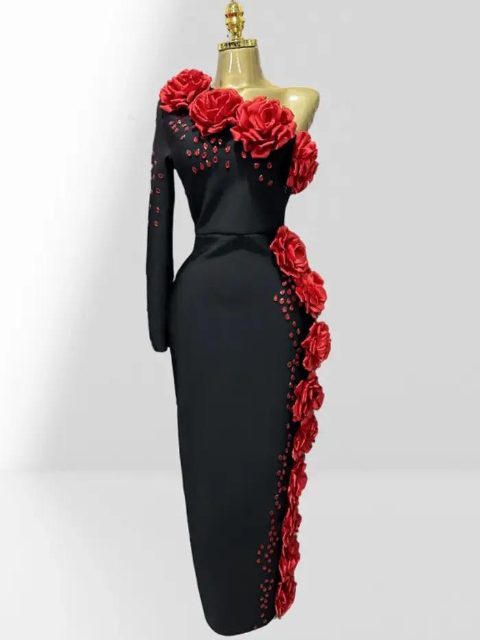 Robe sexy épaule oblique rouge formelle pour femmes occassions spéciales soirée anniversaire mariage